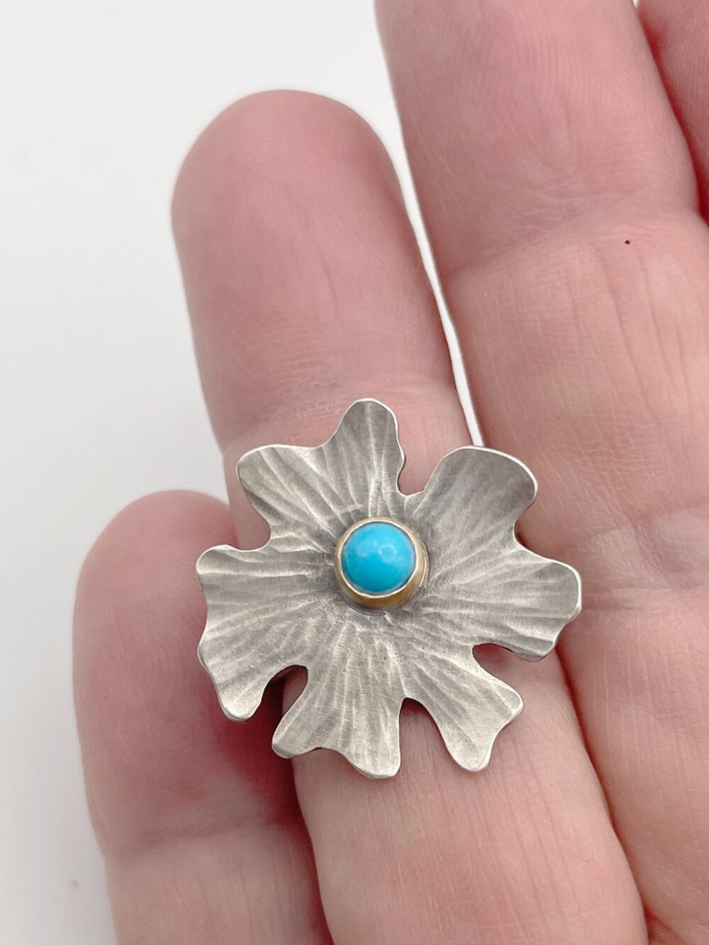 Sterling Silver 925 and 14k Gold Ring with Sleeping Beauty Turquoise, Size 6 1/2 - Picture 4 of 4